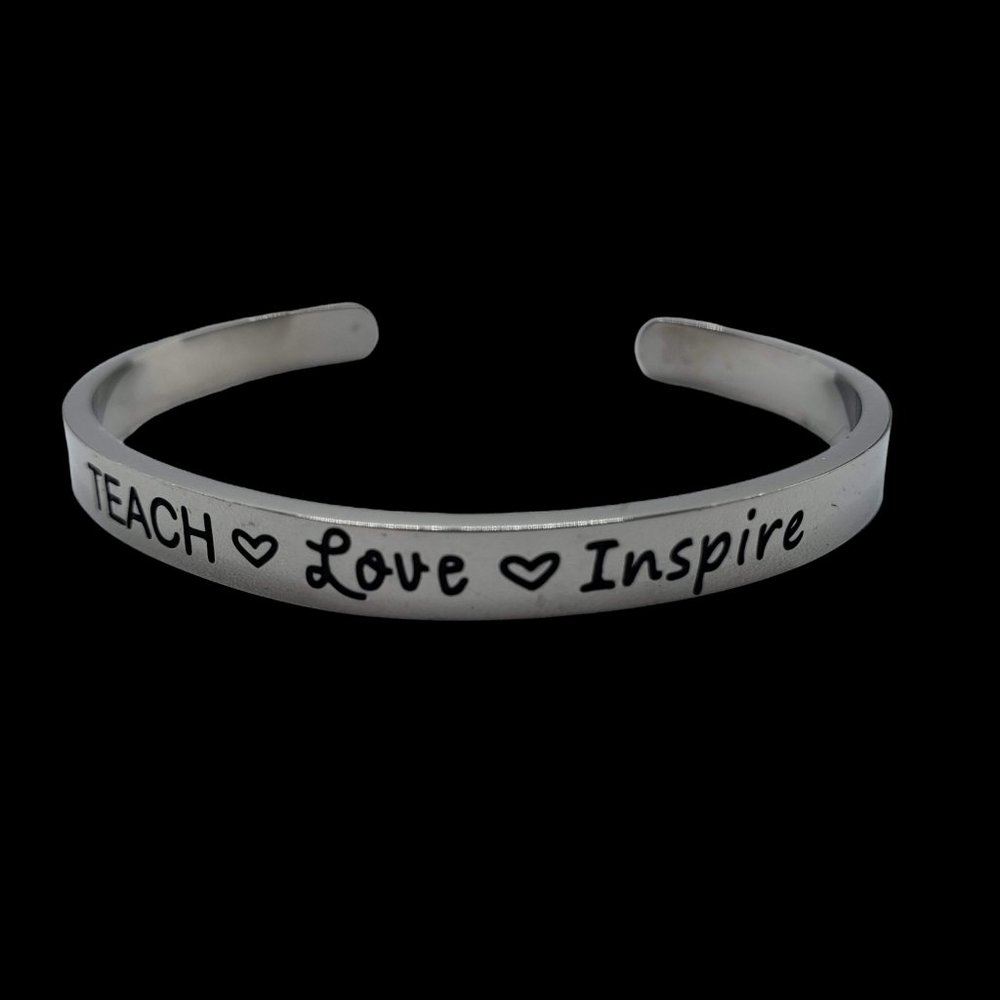 Teacher Gift Teach Love Inspire Hand Stamped Bracelet Stainless Steel